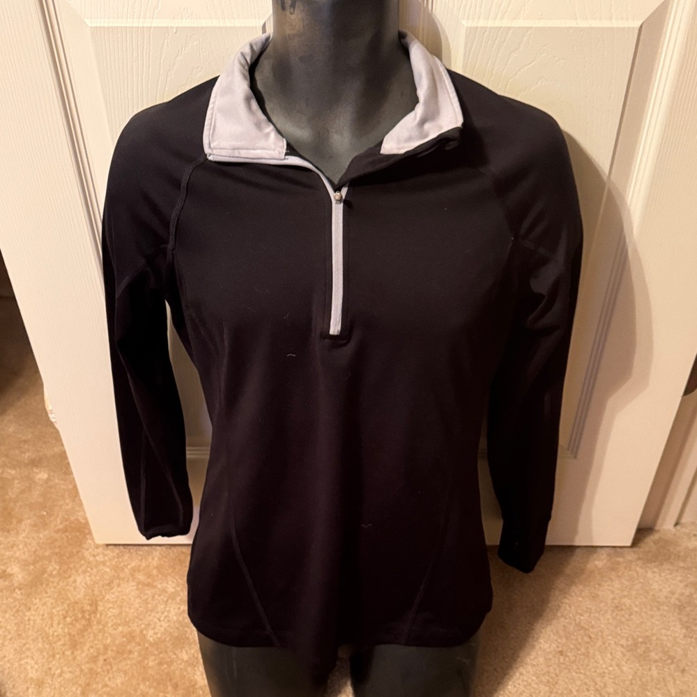 Black Quarter-Zip Pullover with Light Gray Collar. Dri-fit